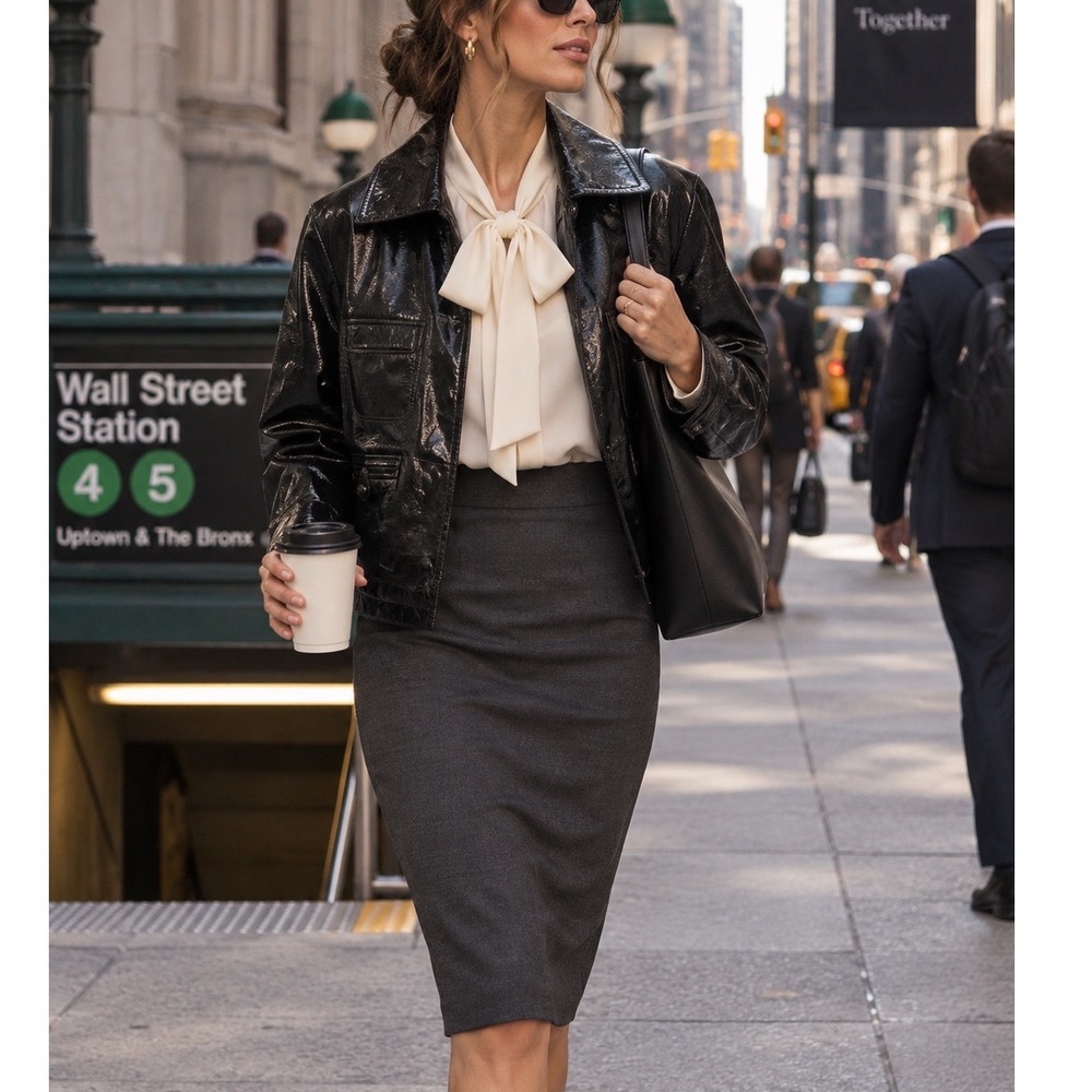 J'Envie New York Black Patent Genuine Leather Cropped Jacket Small